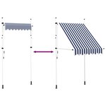 vidaXL Auvent rétractable manuel 150 cm Rayures bleues et blanches