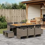 vidaXL Ensemble à manger de jardin 11Pièces avec coussins gris poly rotin
