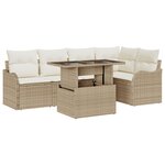 Ensemble de canapé de jardin 6 pièces avec coussins Beige Rotin