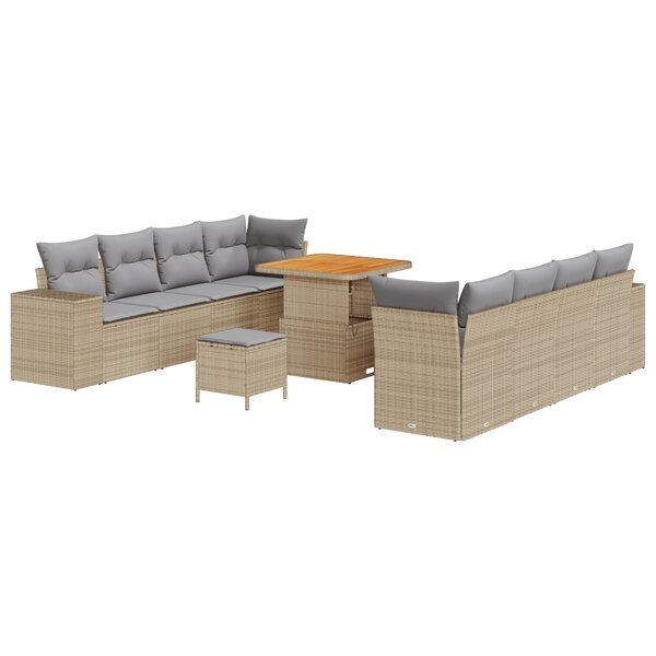 Ensemble de 11 pièces de Canapés de Jardin avec Coussins Beige en Rattan Poly Acacia