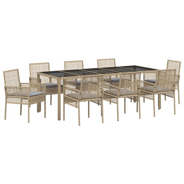 vidaXL Ensemble de salle à manger de jardin 9 pièces Beige en poly rotin