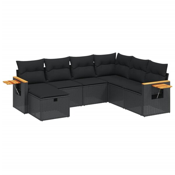 vidaXL Salon de jardin 7 Pièces avec coussins noir résine tressée
