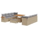 Ensemble de canapé de jardin de 11 pièces avec coussins beige Poly Rattan Acacia