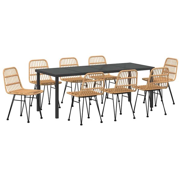 vidaXL Ensemble de salle à manger pour jardin 9 Pièces Marron