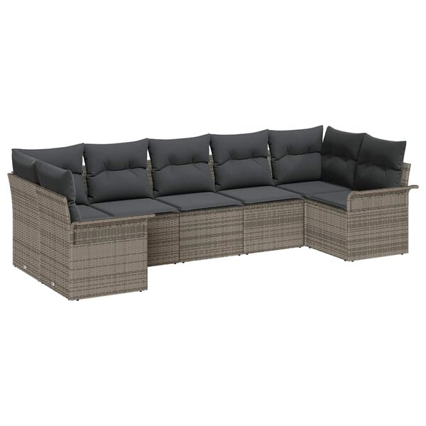 vidaXL Ensemble de canapé de jardin avec coussin 7 Pièces Gris Poly rotin