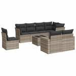 vidaXL Salon de jardin 9 Pièces avec coussins gris clair résine tressée