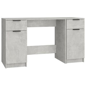 Bureau table poste de travail meuble d'ordinateur informatique étude avec armoire latérale bois d'ingénierie gris 02_0023395