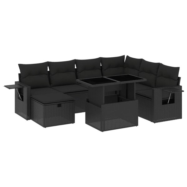 vidaXL Salon de jardin 8 Pièces avec coussins noir résine tressée