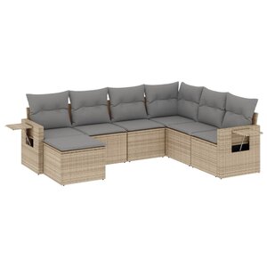 vidaXL Salon de jardin avec coussins 7 Pièces beige résine tressée