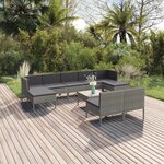 vidaXL Salon de jardin 10 Pièces avec coussins Résine tressée Gris