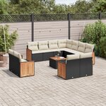 vidaXL Salon de jardin 12 Pièces avec coussins noir résine tressée