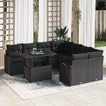 Ensemble de Canapés de Jardin 9 Pièces avec Coussins Rotin Poly Noir vidaXL