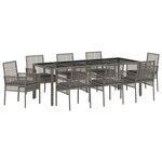Ensemble de salle à manger de jardin 9 pièces vidaXL avec coussins gris en poly rotin