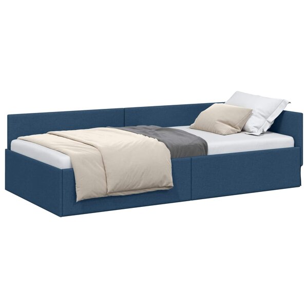 vidaXL Cadre de lit d'angle Bleu 90 x 190 cm tissu