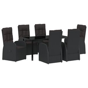vidaXL Ensemble de salle à manger de jardin 7 pièces avec coussins en poly rattan noir