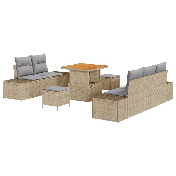 Ensemble de Canapé de Jardin vidaXL 8 Pièces avec Coussins Beige Rattan Poly Acacia