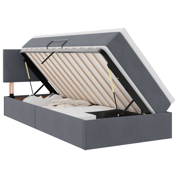 vidaXL Lit de rangement LED avec matelas Gris foncé 90 x 200 cm