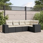 vidaXL Salon de jardin 5 Pièces avec coussins noir résine tressée
