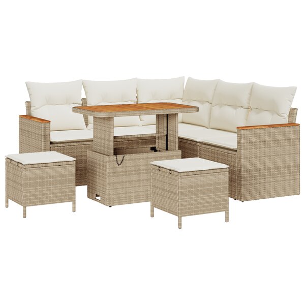 Ensemble de Canapé de Jardin 8 pièces avec Coussins Beige Poly Rattan Acacia