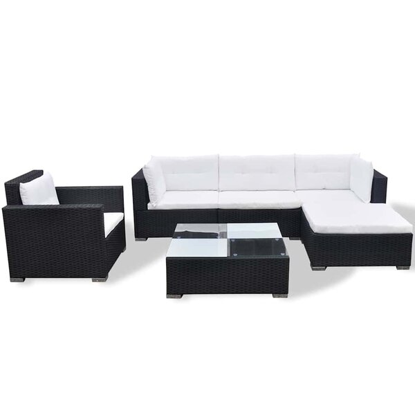vidaXL Salon de jardin 6 Pièces avec coussins Résine tressée Noir