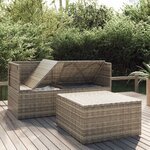 vidaXL Salon de jardin 3 Pièces avec coussins Gris Résine tressée
