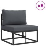 vidaXL Ensemble de canapé de jardin avec coussin 12 Pièces Noir Aluminium