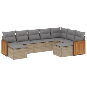 vidaXL Salon de jardin avec coussins 9 Pièces beige résine tressée