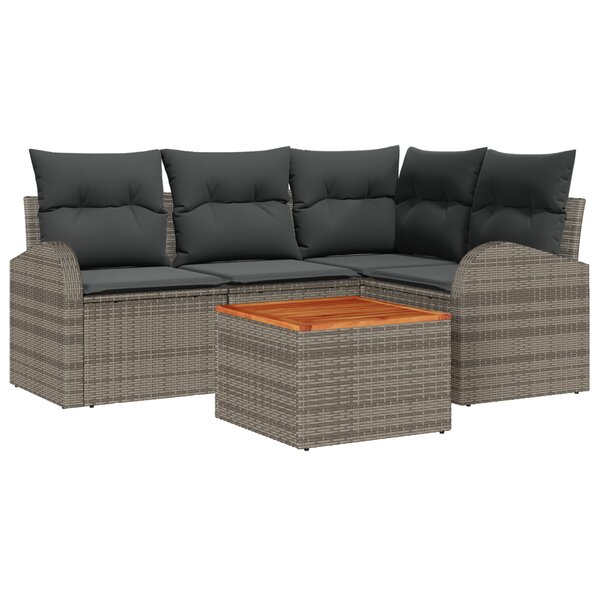 vidaXL Ensemble de canapés de jardin de 5 pièces avec coussins gris en poly rotin acacia