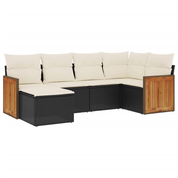 vidaXL Salon de jardin 6 Pièces avec coussins noir résine tressée