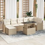 Ensemble de canapé de jardin 8 pièces avec coussins en beige Poly Rattan