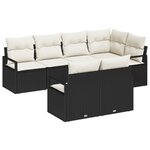 Set de Canapés de Jardin 7 pièces vidaXL avec Coussins Noir Poly Rotin