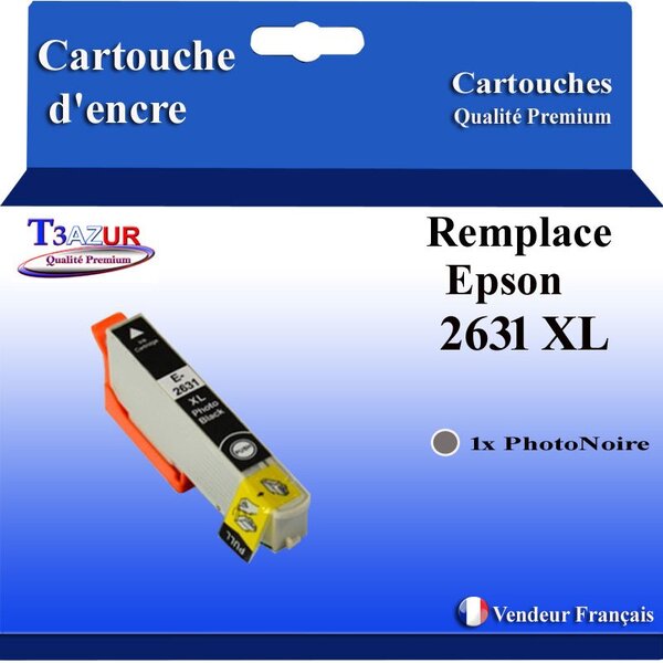 T3AZUR - Cartouche Compatible avec  Epson XP620  XP625  XP700  XP710  XP720  XP800  XP810  XP820 remplace Epson T2631 Photo Noire
