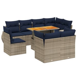 vidaXL Salon de jardin 9 Pièces avec coussins gris résine tressée