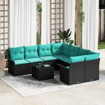 vidaXL Ensemble de canapé de jardin 9 Pièces Noir et turquoise polyrotin