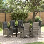 vidaXL Set de 7 pièces de salle à manger de jardin en poly rotin gris
