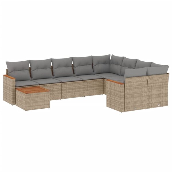 vidaXL Salon de jardin avec coussins 10 Pièces beige résine tressée