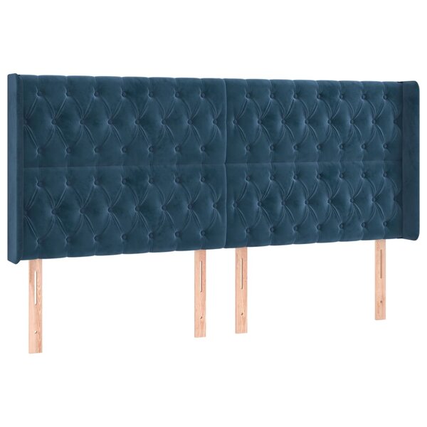 vidaXL Tête de lit avec oreilles Bleu foncé 203x16x118/128 cm Velours