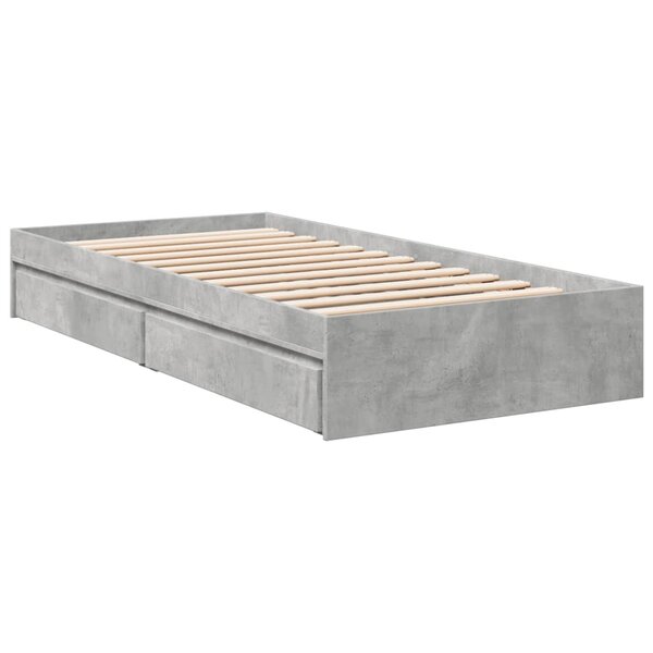 vidaXL Cadre de lit et tiroirs gris béton 90x200 cm bois d'ingénierie