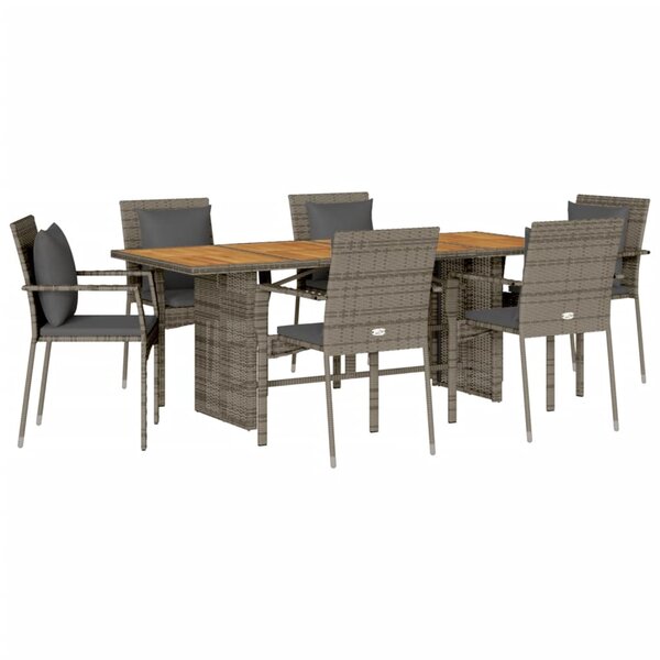 vidaXL Ensemble à manger de jardin et coussins 7 Pièces gris rotin
