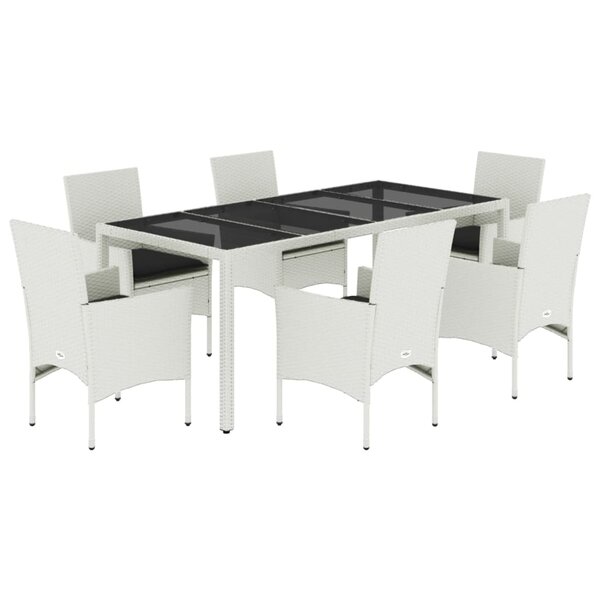vidaXL Ensemble à manger de jardin et coussins 7 Pièces blanc rotin verre