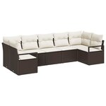 vidaXL Ensemble de canapé de jardin avec coussin 7 Pièces Marron  Crème
