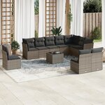 vidaXL Salon de jardin 11 Pièces avec coussins gris résine tressée