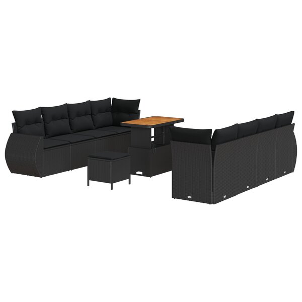 Ensemble de canapé de jardin de 11 pièces avec coussins Noir Poly Rattan Acacia