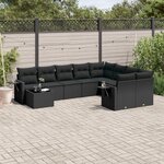 vidaXL Salon de jardin 10 Pièces avec coussins noir résine tressée