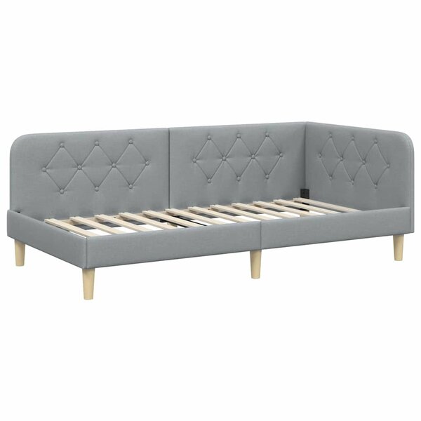 vidaXL Cadre de lit d'angle Gris clair 90 x 200 cm tissu