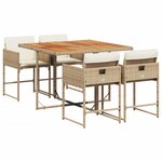 vidaXL Ensemble à manger de jardin avec coussins 5Pièces Beige poly rotin