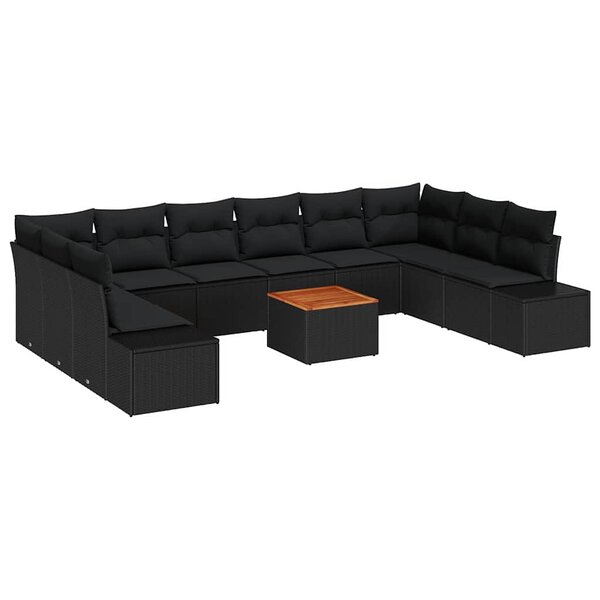 vidaXL Ensemble de canapé de jardin 11 Pièces Noir Poly rotin