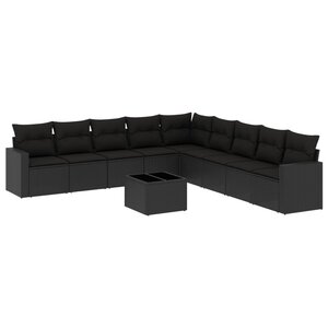 vidaXL Salon de jardin 10 Pièces avec coussins noir résine tressée
