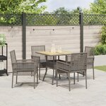vidaXL Ensemble de repas de jardin 5 pièces avec coussins  gris  poly rattan