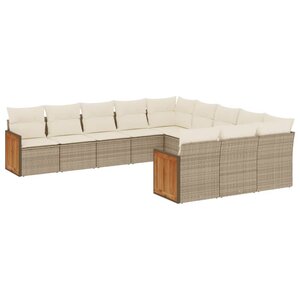 vidaXL Salon de jardin 11 Pièces avec coussins beige résine tressée